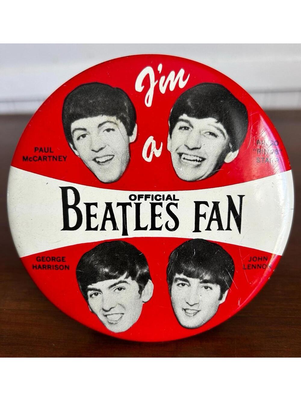 Original 1964 Beatles Fan Pin Green Duck Beatlemania 4" Button